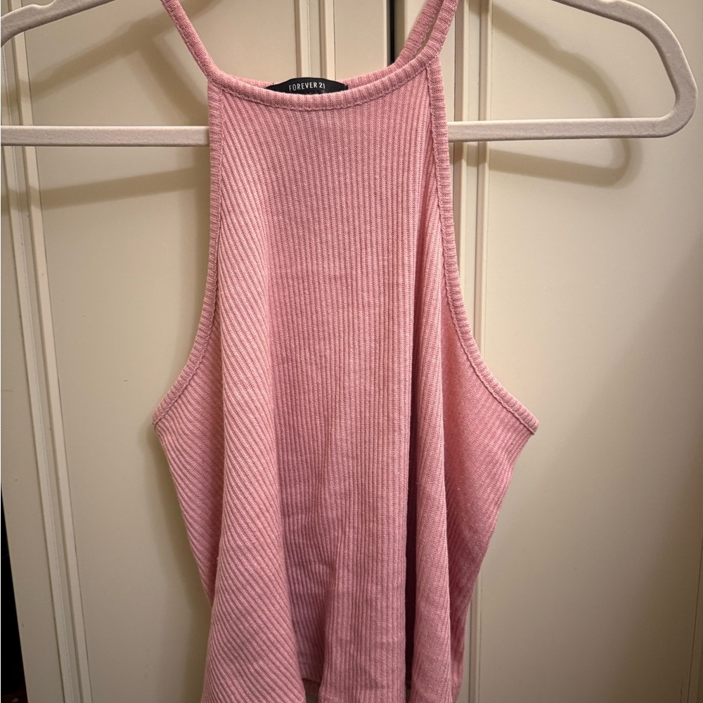 Forever 21 Pink Ribbed Tank Top High-Neck Loose Flowy SIZE Medium
